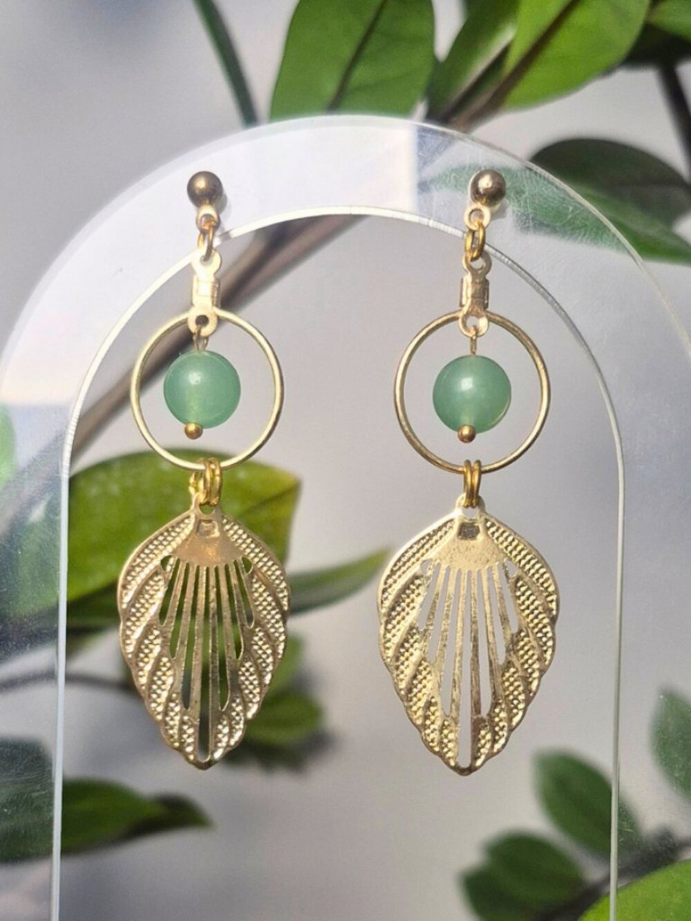 Green Aventurine Leaf Earrings